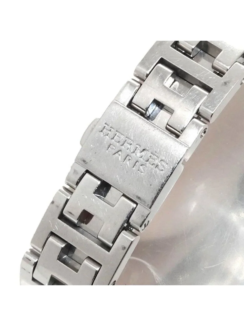 Hermes Cles Cl4 230 Watch Diamond Bezel White Shell Quartz Clipper